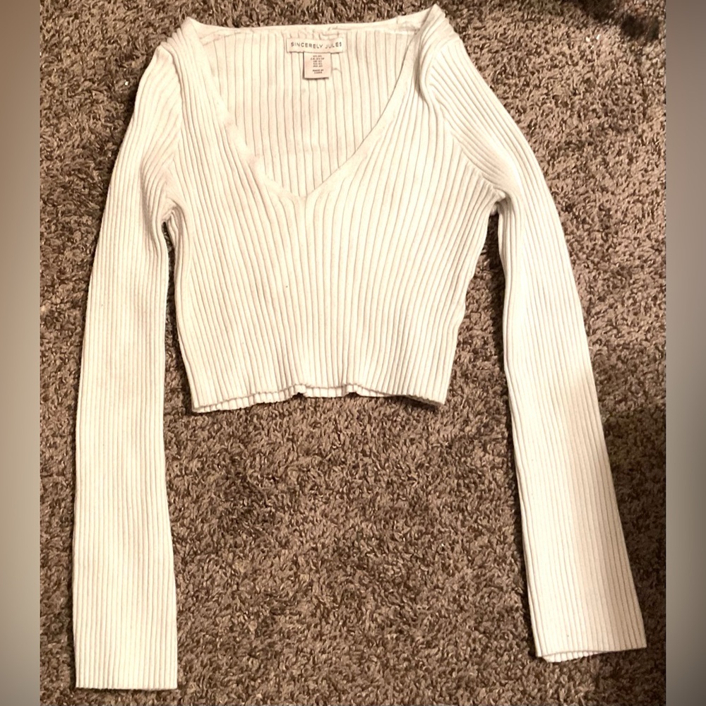 Forever 21 White Ribbed Crop Top